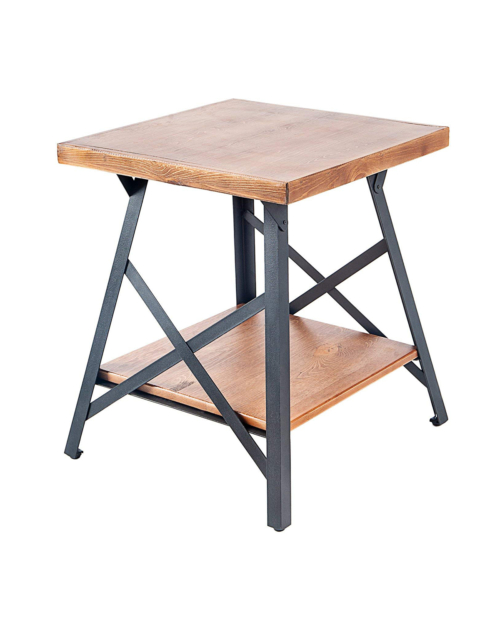 Solid Wood End Table with Metal Legs